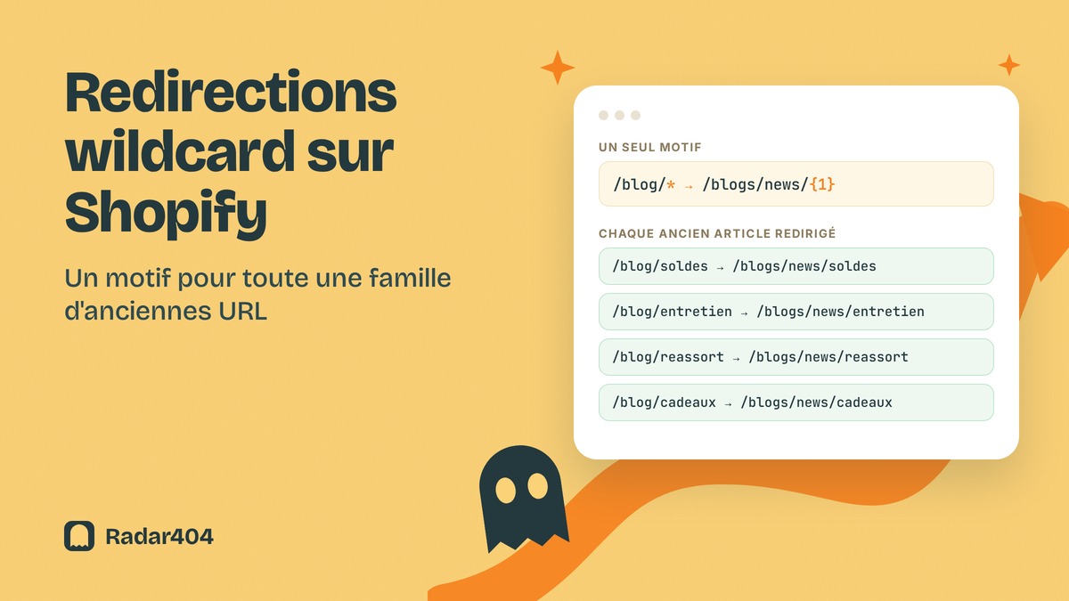 Couverture Radar404 : un motif /blog/* qui redirige quatre anciennes URL de blog vers /blogs/news/